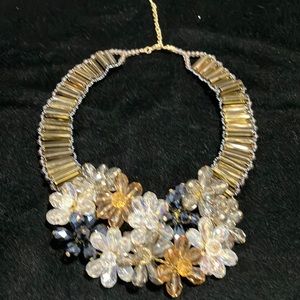 Blue and Champagne Beaded Statement Necklace-G9
